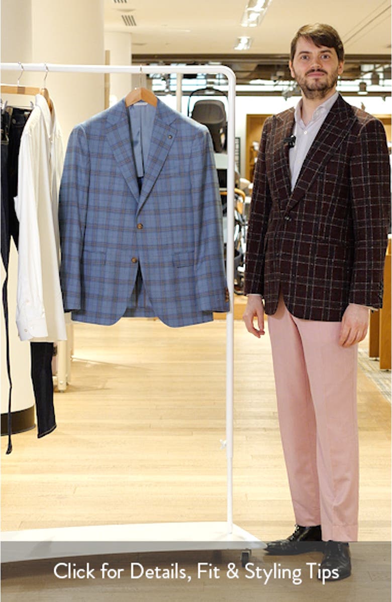 Midland Contemporary Fit Light Blue Plaid Super 120s Wool Sport Coat, sales video thumbnail