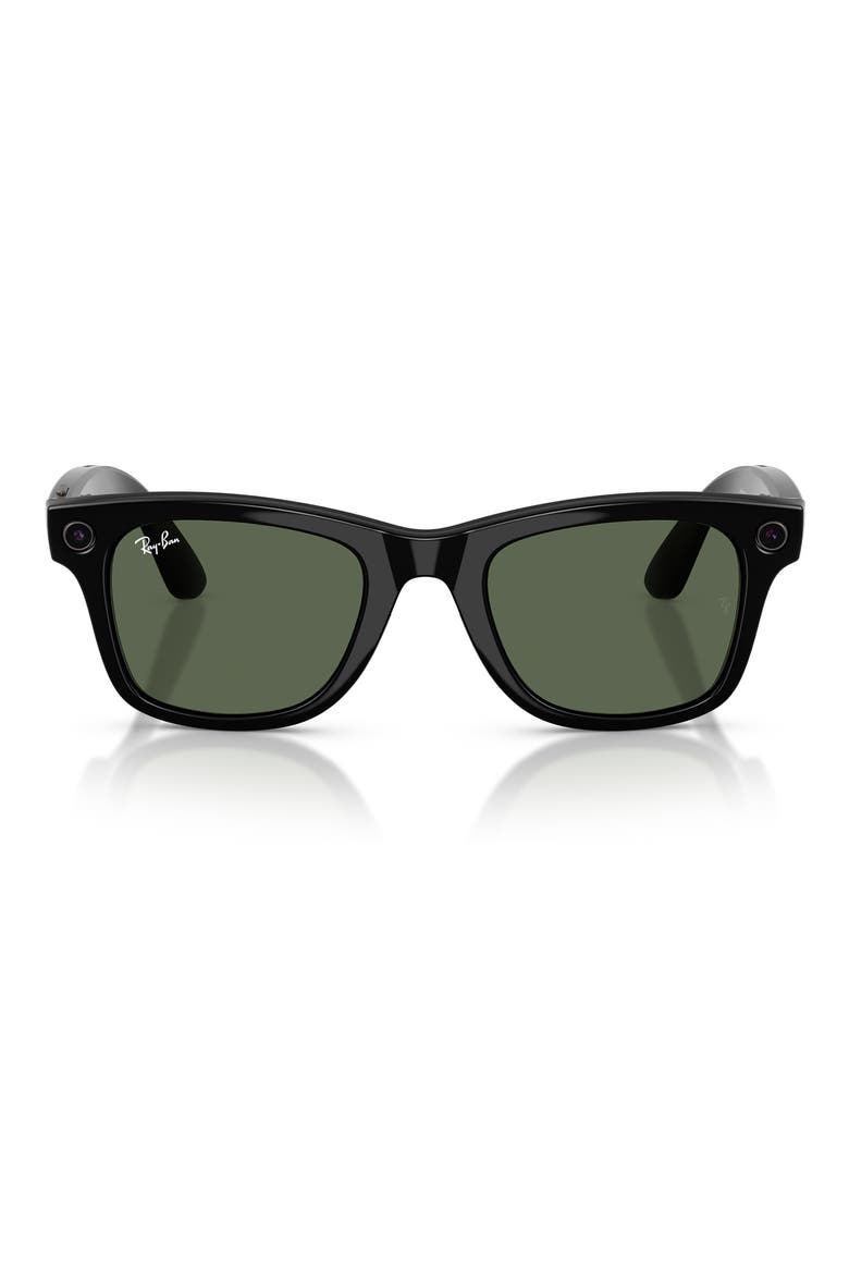 Meta Wayfarer Gen 2 50mm Square AI Sunglasses, Main, color, SHINY BLACK / GREEN
