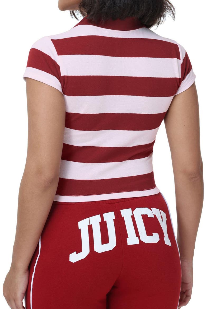 Cropped Striped Polo Knit Top, Alternate, color, RED DAHLIA/SOFT GLOW COMBO