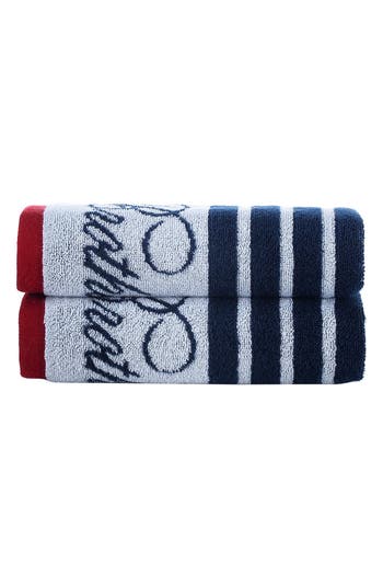 Brooks Brothers Nautical Blanket Stripe 2-pack Turkish Cotton Washcloths In White