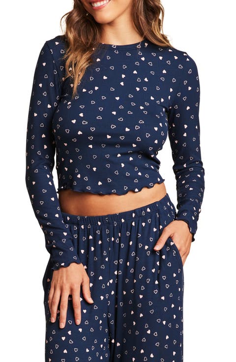 Ultra Soft Rib Lettuce Hem Crop Pajama Top