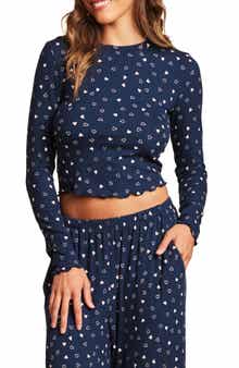 Ultra Soft Rib Lettuce Hem Crop Pajama Top