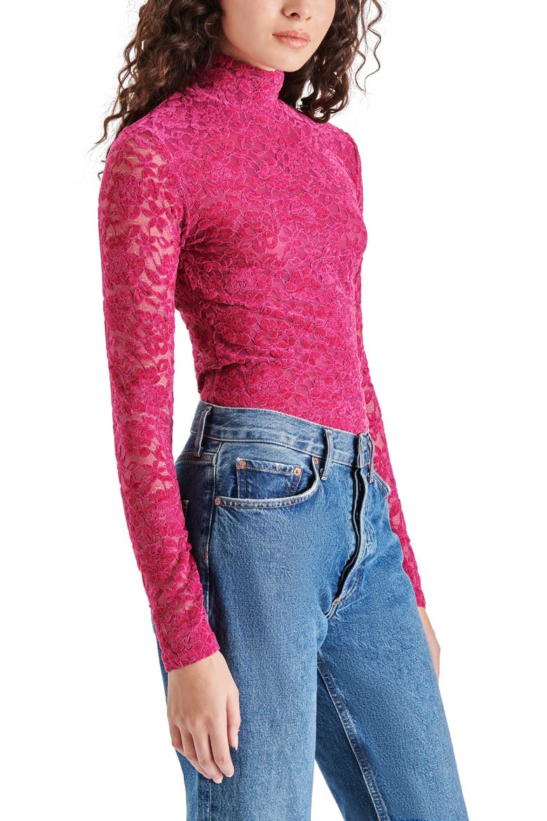 Cassi Lace Long Sleeve Bodysuit, Alternate, color, FUSCHIA
