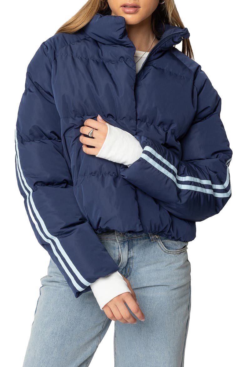 Sherry Side Stripe Puffer Jacket, Main, color, NAVY
