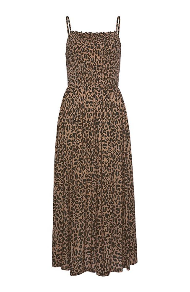 LASCANA Women's Smocked Print Dress, Alternate, color, Leopard