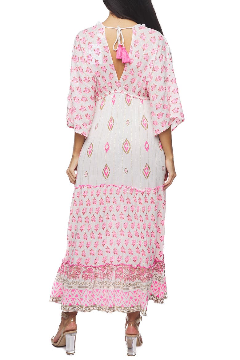 Plunge Three-Quarter Sleeve Maxi Dress, Alternate, color, PINK
