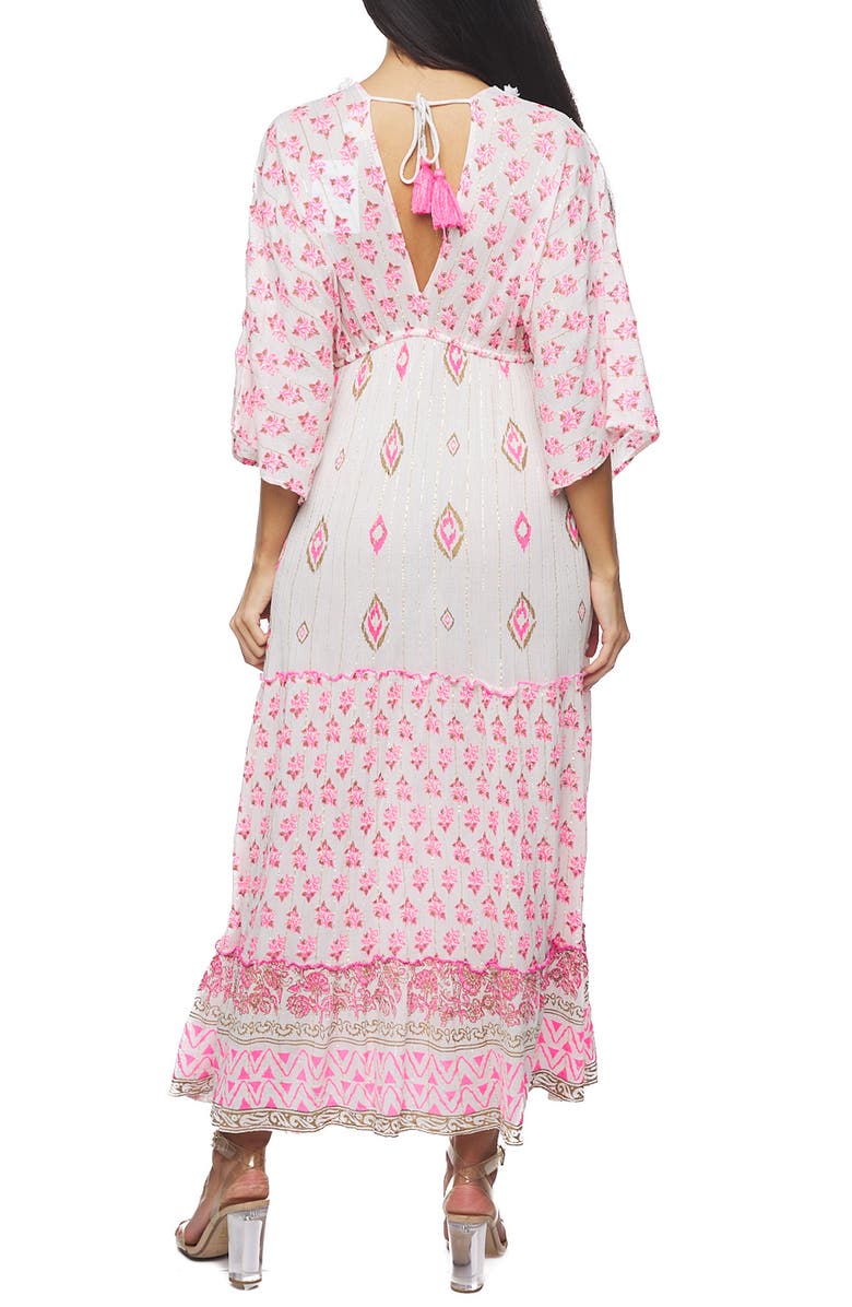 RANEES Plunge Three-Quarter Sleeve Maxi Dress, Alternate, color, Pink