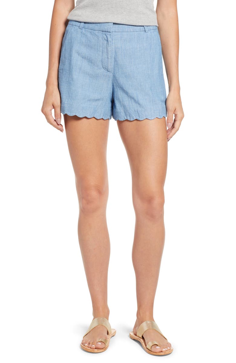 J.Crew Chambray Scallop Hem Shorts, Main, color, 