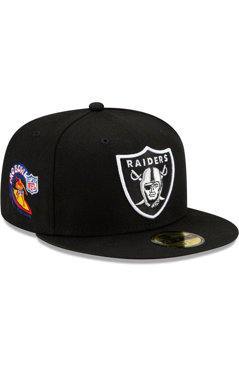 New Era Men's New Era Black Las Vegas Raiders 2001 Pro Bowl Patch Up 59FIFTY Fitted Hat, Main, color, 
