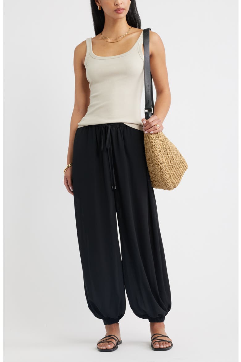 Tie Waist Balloon Pants, Alternate, color, BLACK
