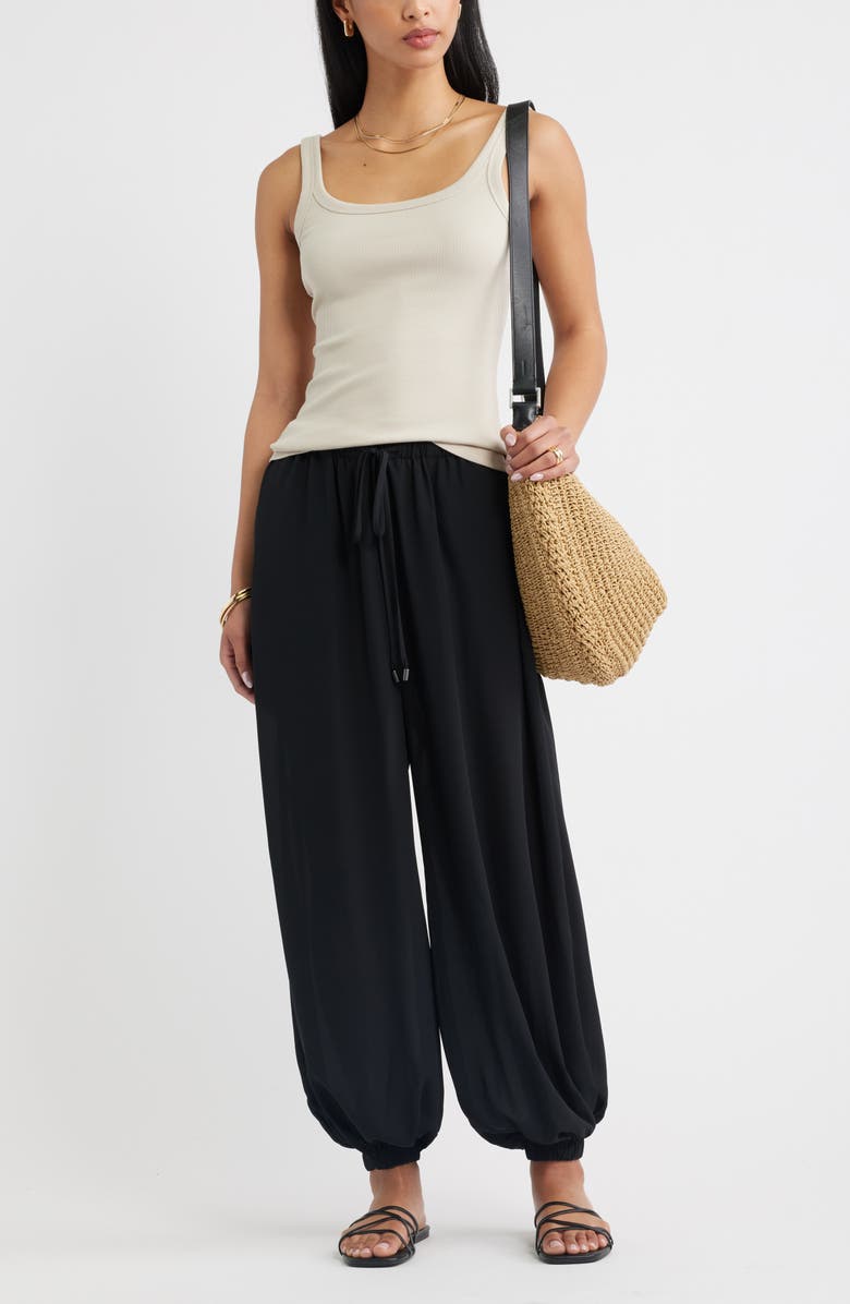 Open Edit Tie Waist Balloon Pants, Alternate, color, Black