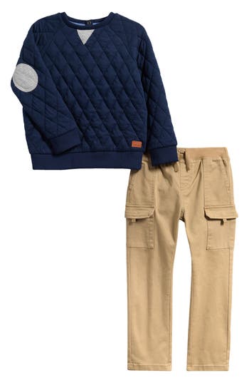 7 For All Mankind Kids' Quilted Sweatshirt & Cargo Pants Set In Blue