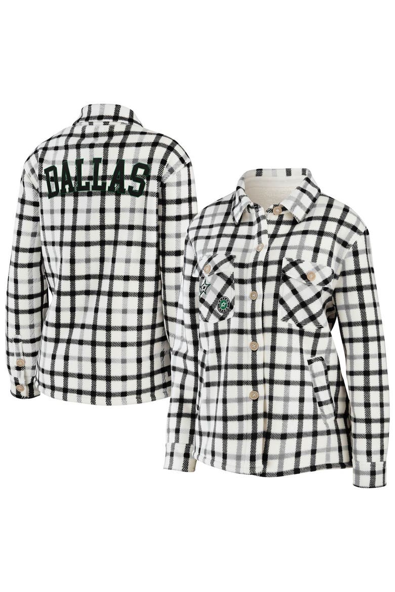 Women's WEAR by Erin Andrews Oatmeal Dallas Stars Plaid Button-Up Shirt Jacket, Alternate, color, Oatmeal