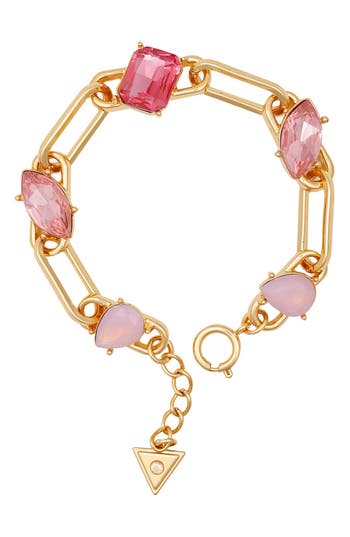 Guess Gold-tone Mixed Stone Paperclip Chain Link Bracelet In Gold