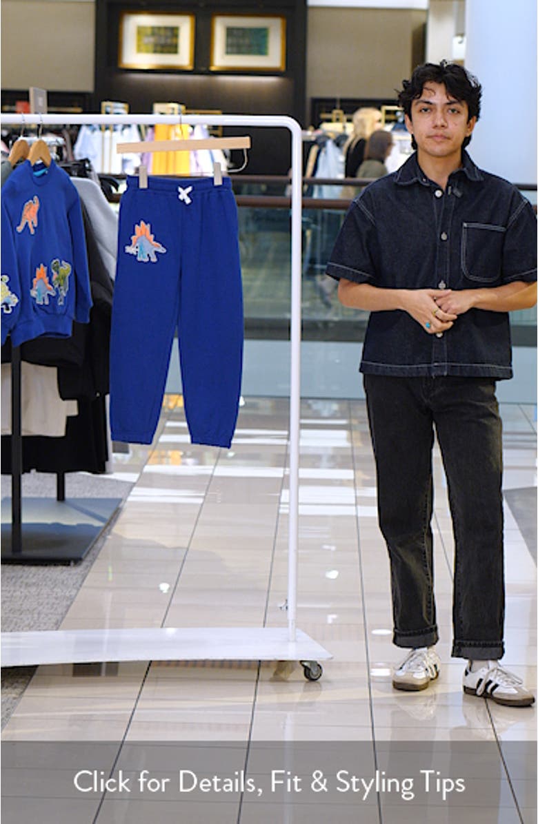 Kids' Dino Appliqué Cotton Joggers, sales video thumbnail