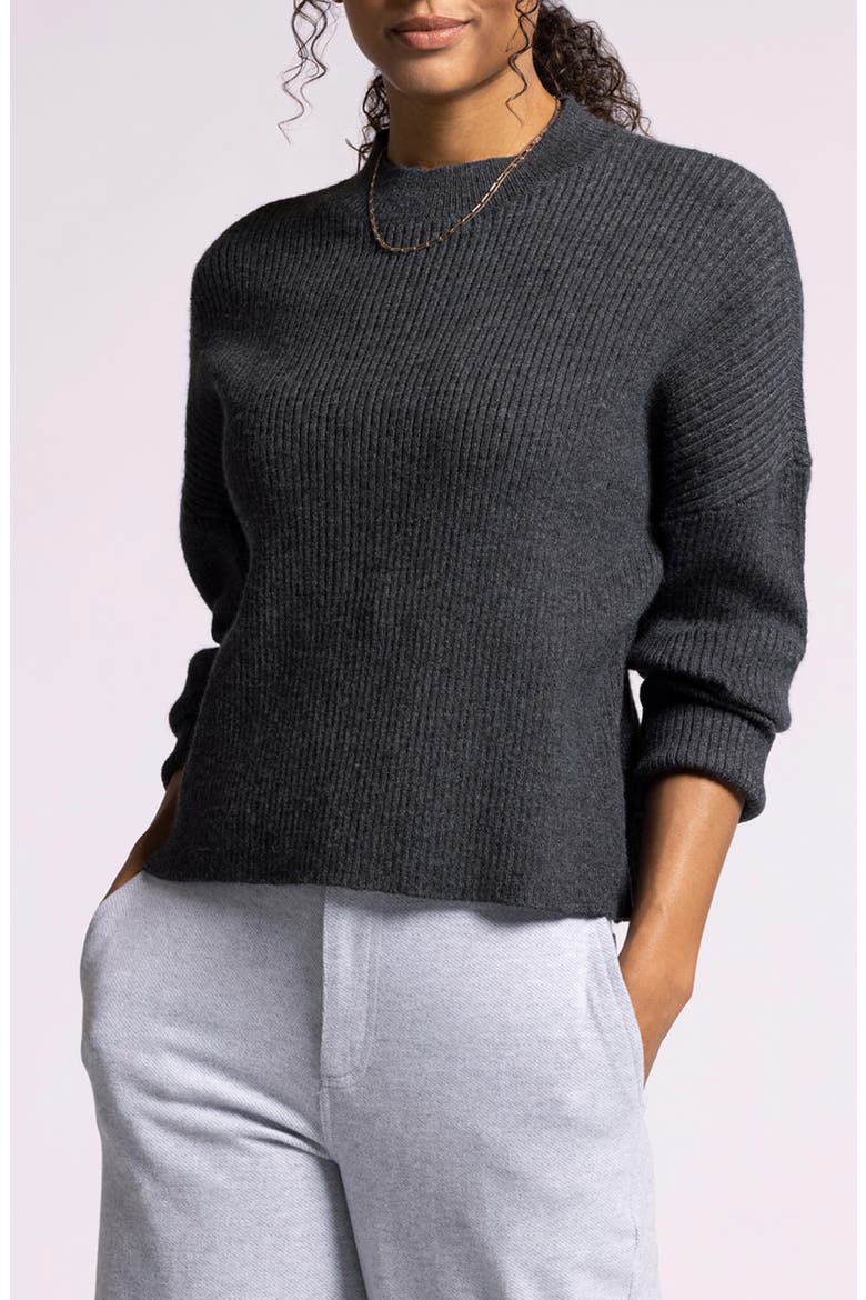 Lana Rib Crewneck Sweater, Main, color, HEATHER BLACK