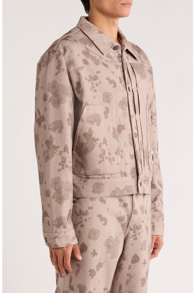Tonal Floral Twill Trucker Jacket, Alternate, color, PEBBLE