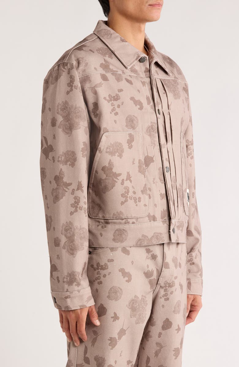 HONOR THE GIFT Tonal Floral Twill Trucker Jacket, Alternate, color, Pebble