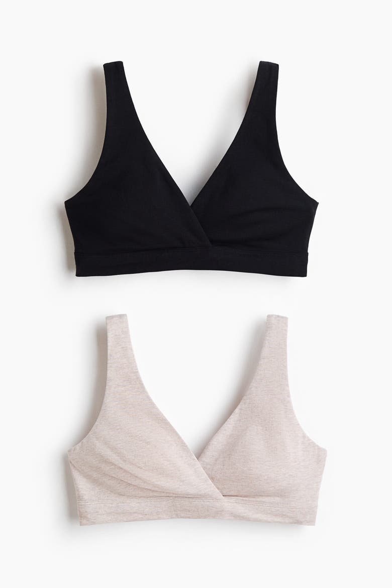 Mama 2-Pack Cotton Nursing Bras, Main, color, Light beige melange/black