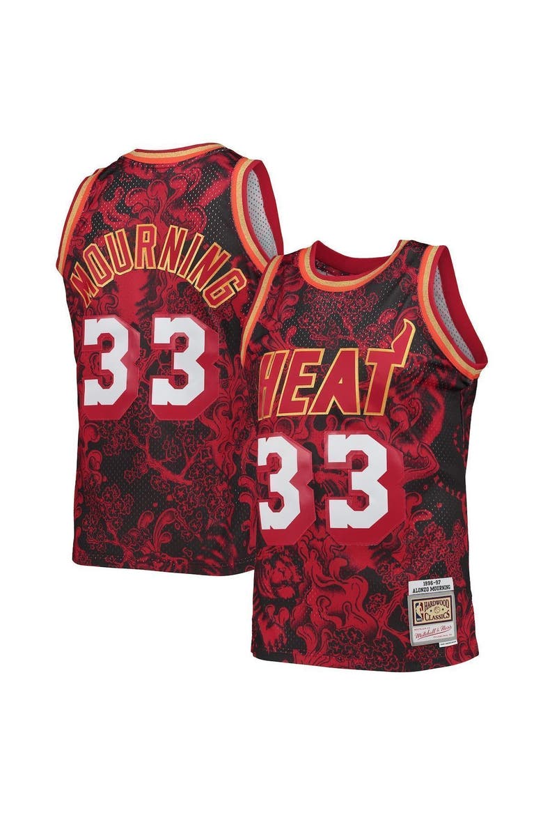 Men's Mitchell & Ness Alonzo Mourning Red Miami Heat Hardwood Classics 1996/97 Lunar New Year Swingman Jersey, Main, color, Red