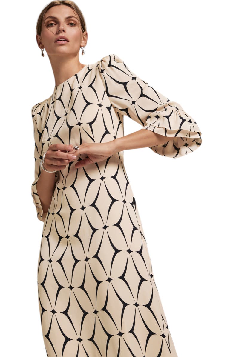 MINT VELVET Geo Print Ruffle Midi Dress, Alternate, color, Cream