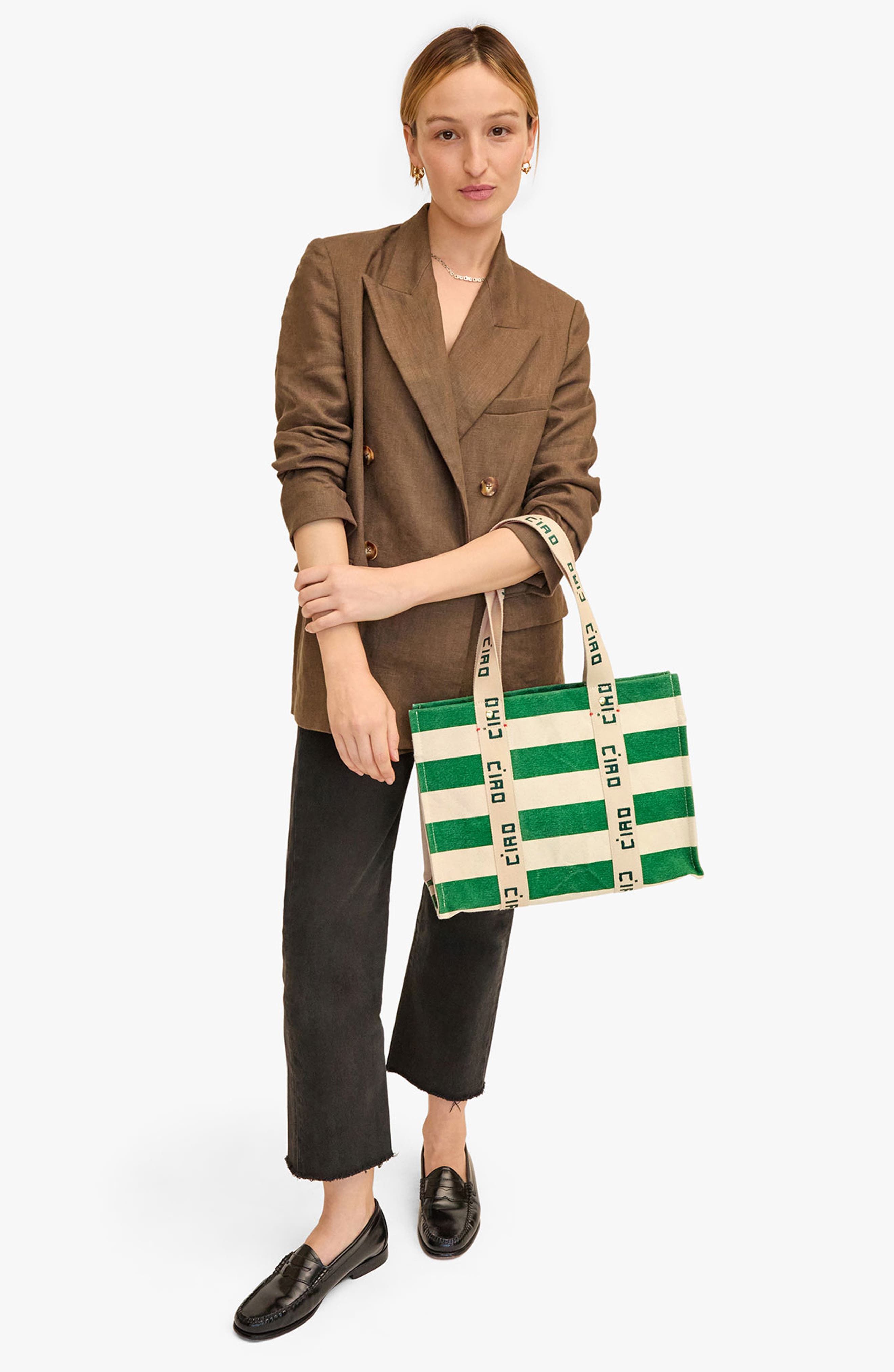 Clare V. Noemie Stripe Cotton Canvas Tote, Alternate, color, 