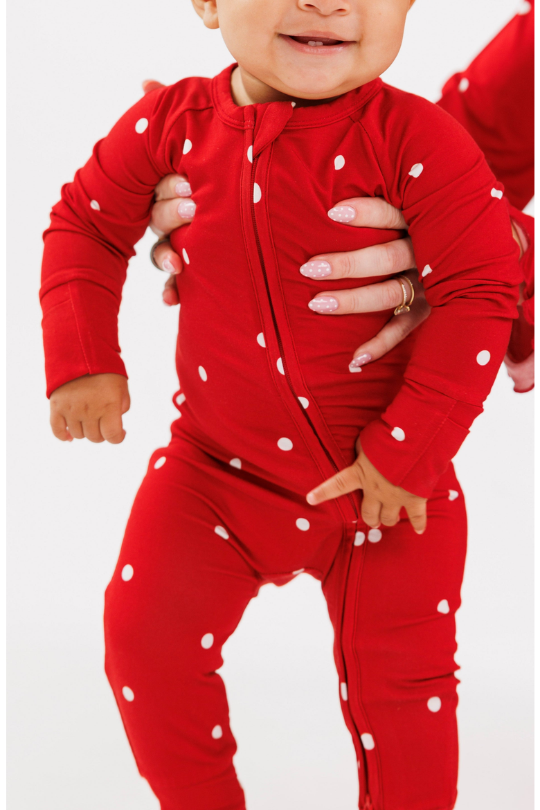 Polka Dot Zipper Romper, Alternate, color, Ruby Dot