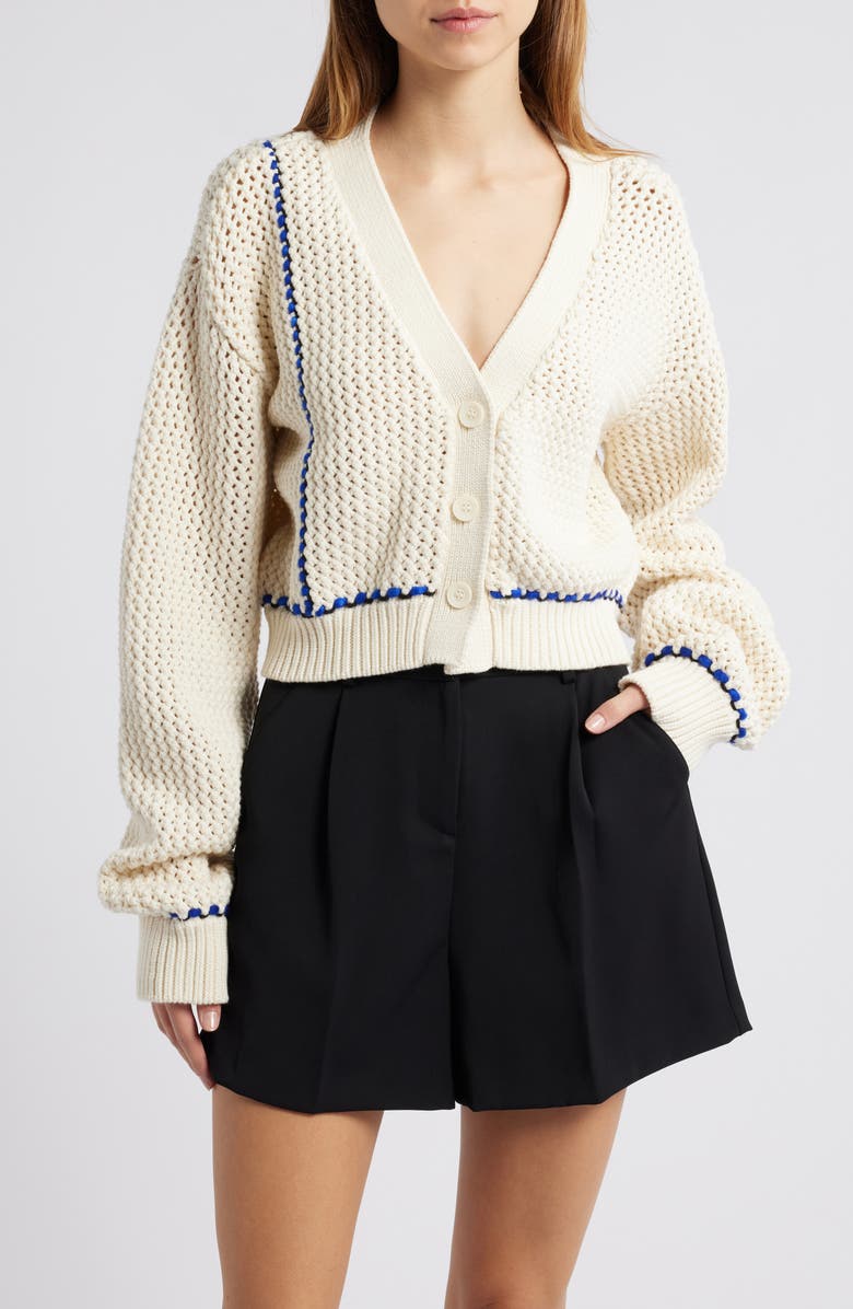 Solid & Striped The Nico Asymmetric Open Stitch Crop Cotton Cardigan, Main, color, 