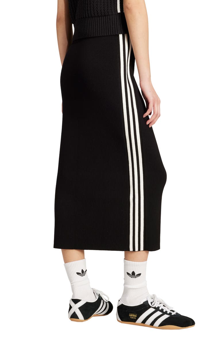 adidas 3-Stripes Knit Midi Skirt, Alternate, color, Black
