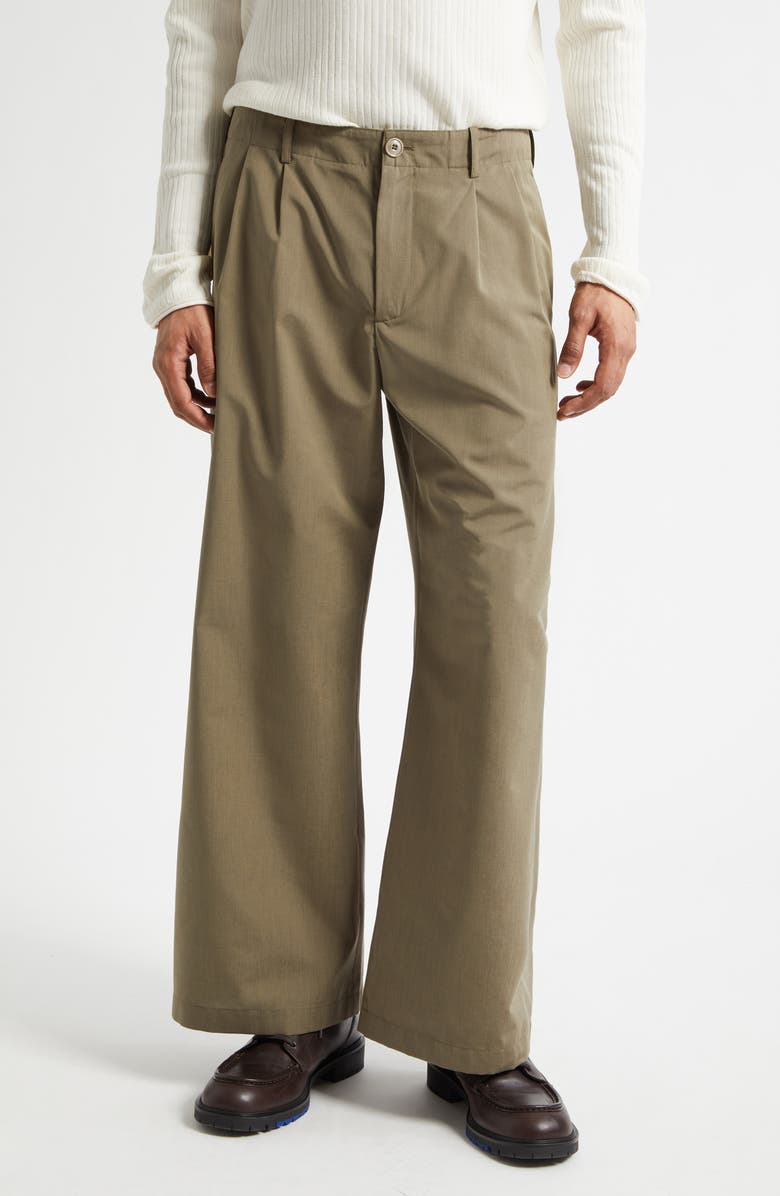 OUR LEGACY Bridge Pleated Vigin Wool & Cotton Chinos, Main, color, Dry Leaf Balance Woolcot