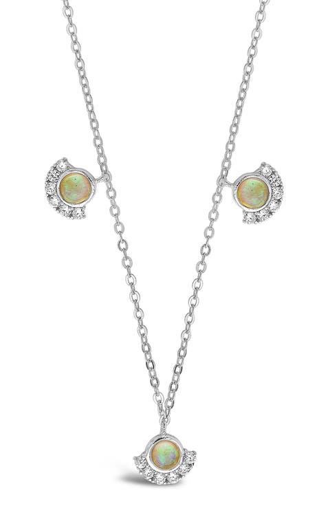 Half Halo Opal Pendant Necklace