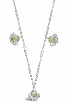 Sterling Forever Half Halo Opal Pendant Necklace