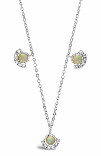 Sterling Forever Half Halo Opal Pendant Necklace