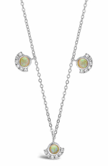 Sterling Forever Half Halo Opal Pendant Necklace