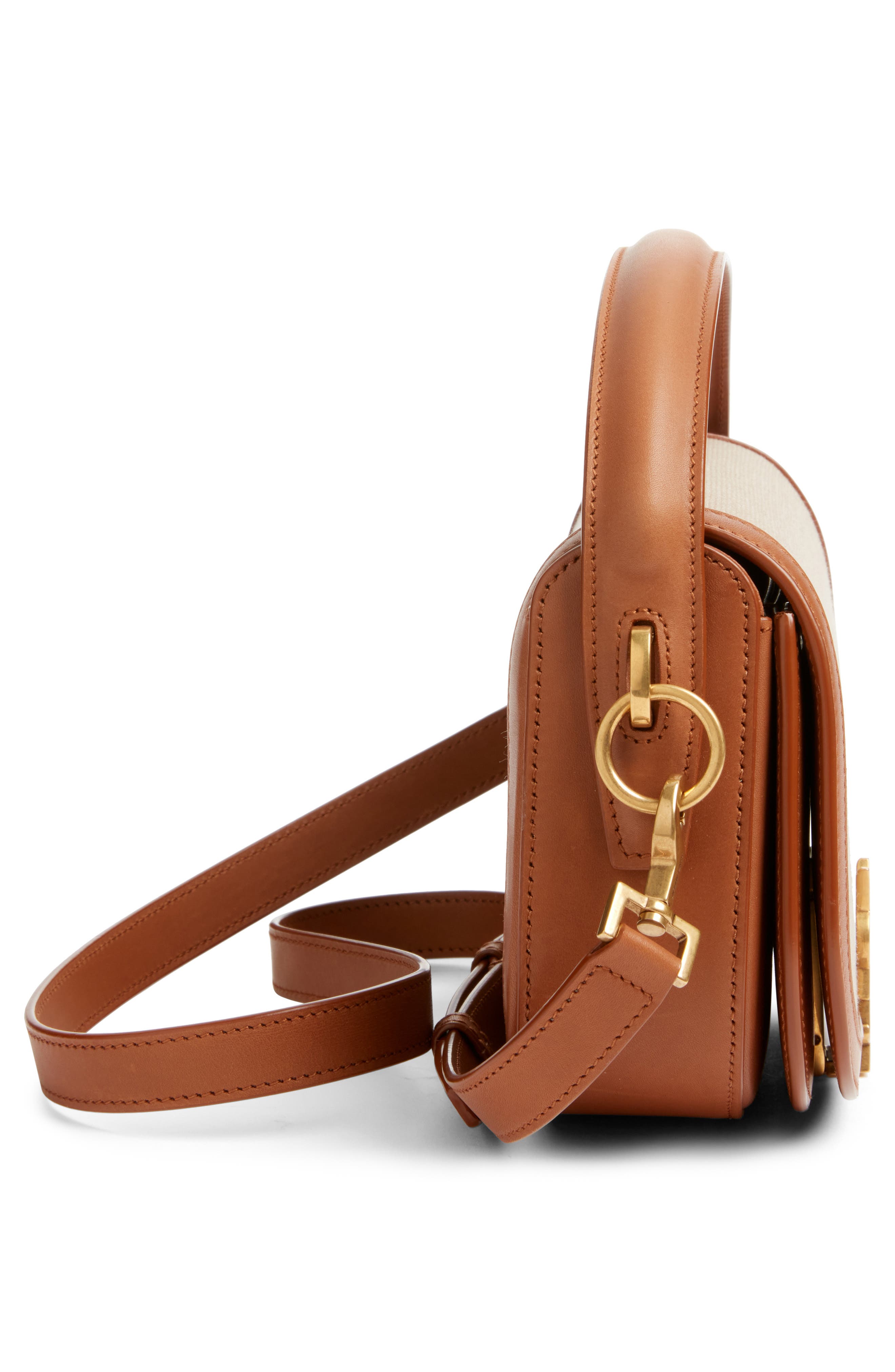 Saint Laurent Mini Voltaire Canvas Shoulder Bag, Alternate, color, Desert Dust/ Brick