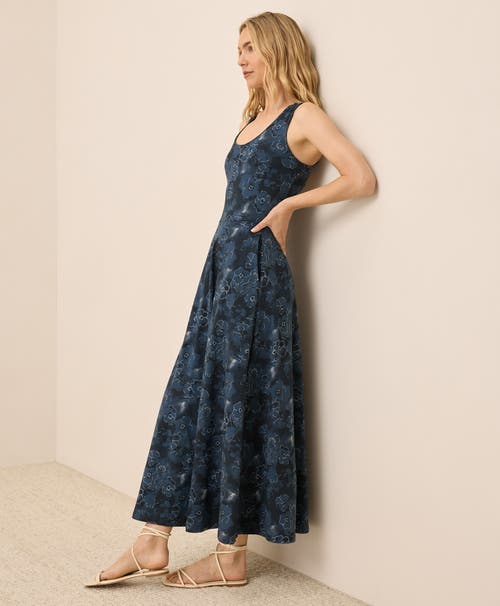 Pact Organic Cotton Fit & Flare Open Back Maxi Dress In Blue