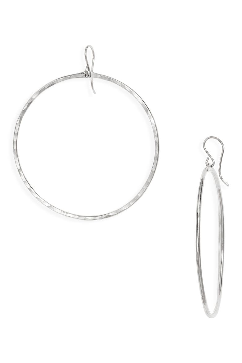 Signature Large Hammered Hoop Earrings, Main, color, STERLING SILVER