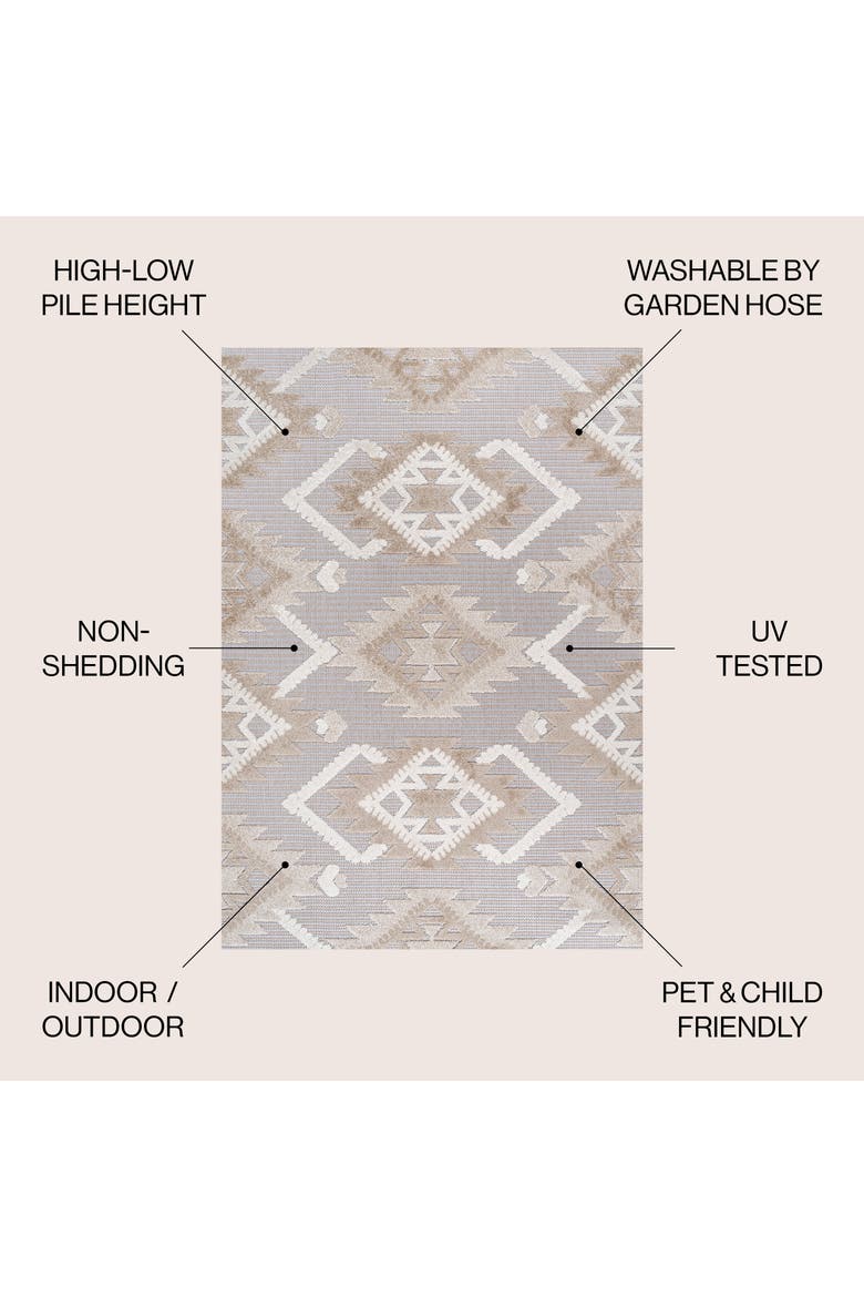 Sumak High-Low Pile Neutral Diamond Kilim Indoor/Outdoor Area Rug, Alternate, color, Beige/Gray