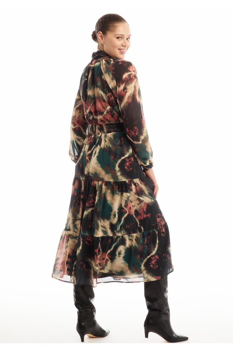 Mock-Neck Chiffon Midi Dress, Alternate, color, PAINTED MARBLE
