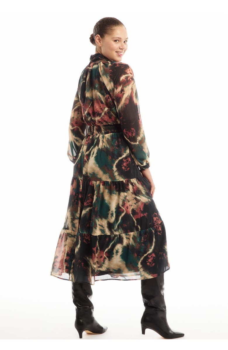 June + Vie Mock-Neck Chiffon Midi Dress, Alternate, color, Painted Marble