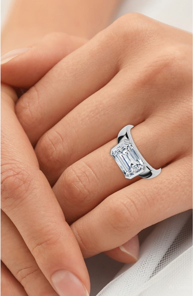 Bliss Diamond Certified 3Ct East West Emerald Diamond Engagement Ring 14k Gold or Pt Lab Grown, Alternate, color, 14K White Gold