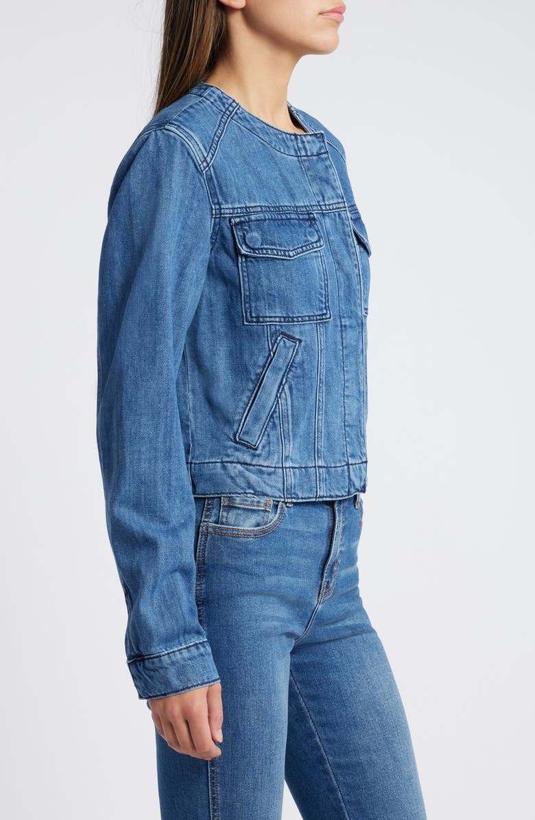 HIDDEN JEANS Collarless Denim Trucker Jacket, Alternate, color, 