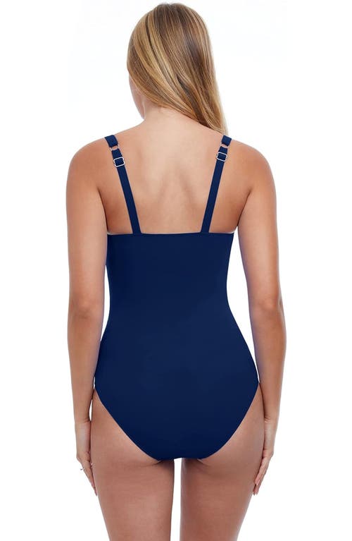 Profile By Gottex Tutti Frutti D-cup Scoop Neck Shirred Underwire One Piece In Blue
