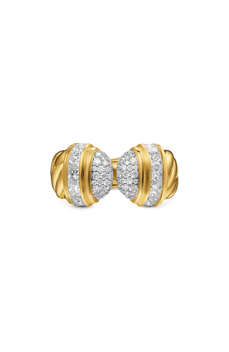 David Yurman Sculpted Cable Open Cocktail Ring in 18K Yellow Gold with Diamonds, 12.4mm, Alternate, color, Diamond