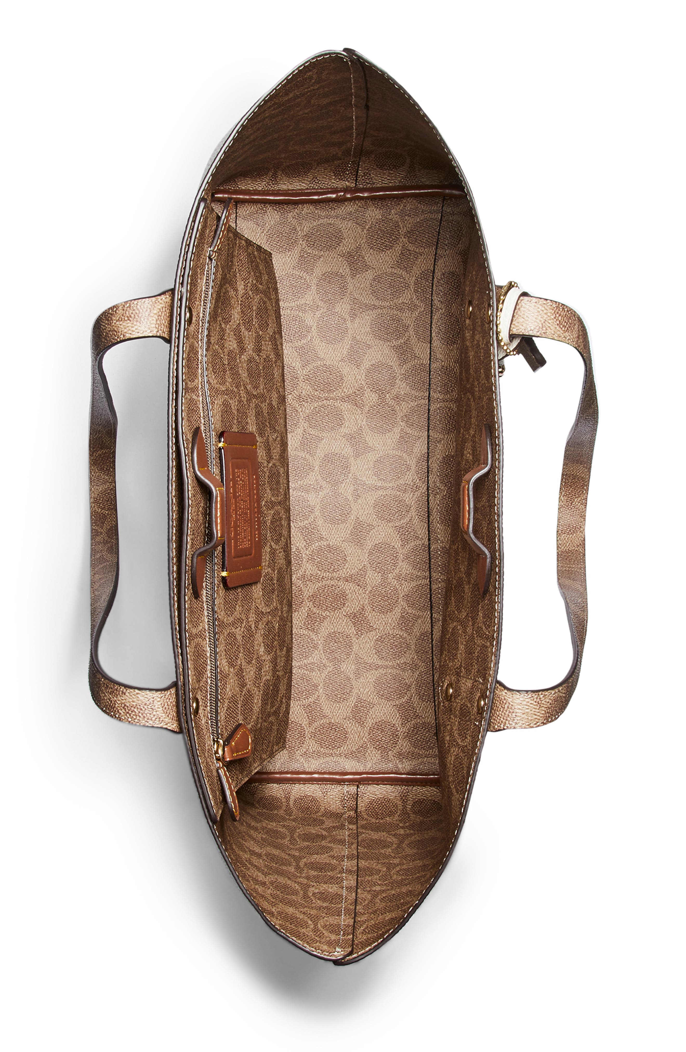 Central Leather & Signature Coated Canvas Tote (Nordstrom Exclusive), Alternate, color, GD/ TAN CHALK