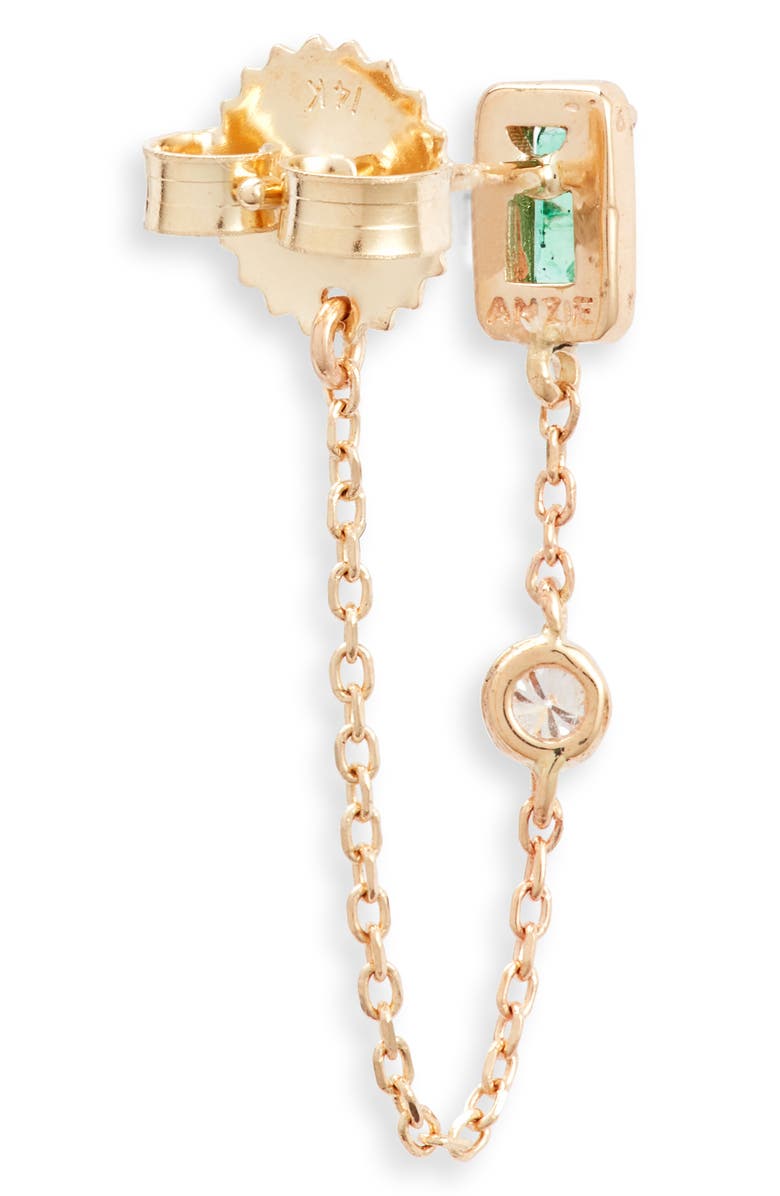 Anzie Clo Emerald Baguette Chain Detail Stud Earrings, Alternate, color, Green