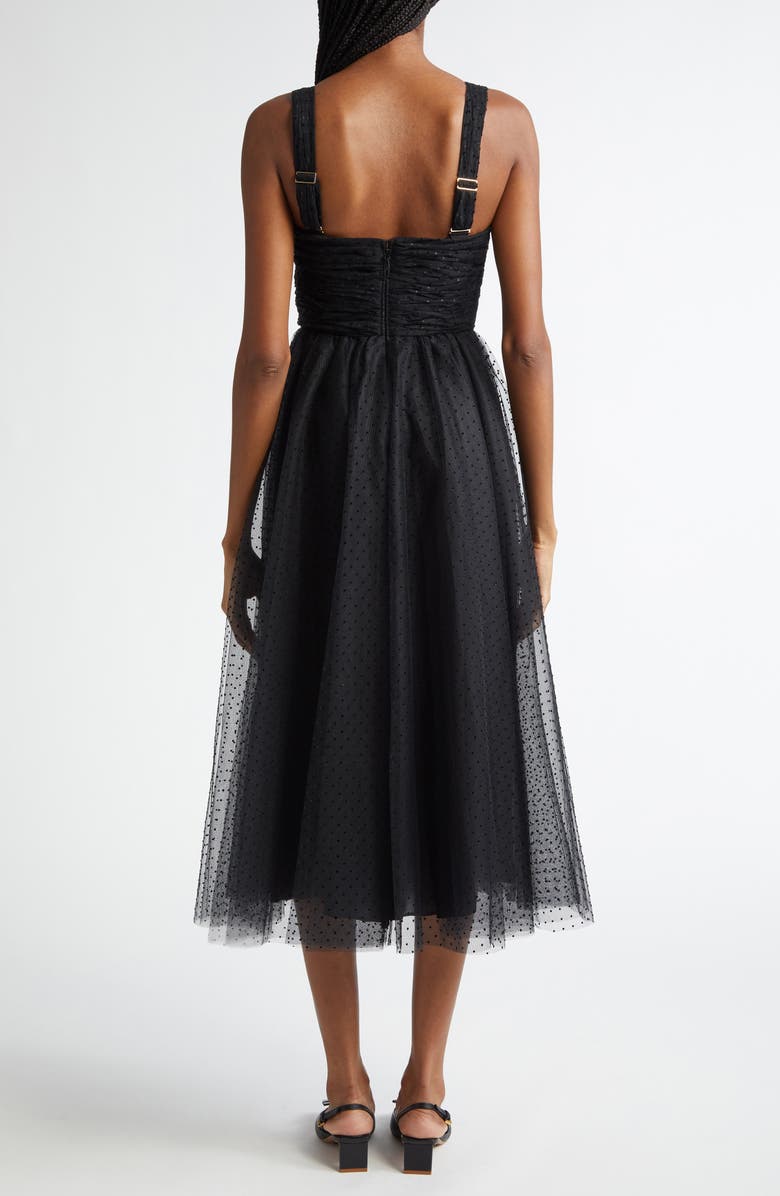 Flocked Polka Dot Tulle Midi Dress