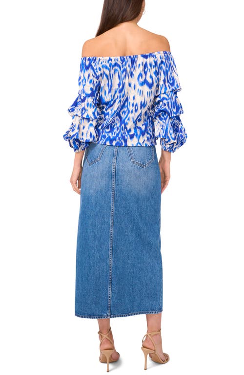 Vince Camuto Ikat Print Off The Shoulder Bubble Sleeve Top In Royal Azure
