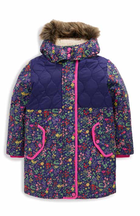 Mini Boden Kids' Water Resistant Quilted Parka with Faux Fur Trim