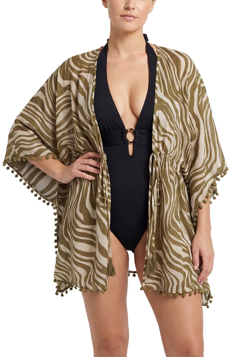Audrey Short Drawstring Caftan Cover-Up, Main, color, Serengeti